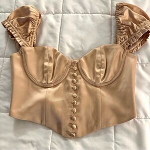 h:ours Gold Satin Bustier Crop Top